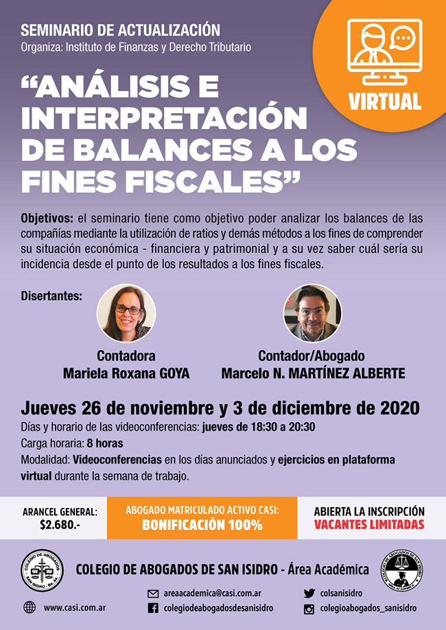 Análisis e interpretación de balances a los fines fiscales. Curso virtual