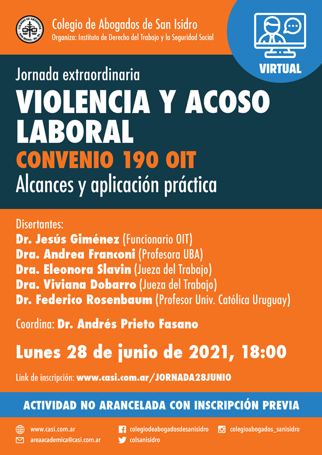 Violencia y acoso laboral. Convenio190 OIT. Jornada extraordinaria