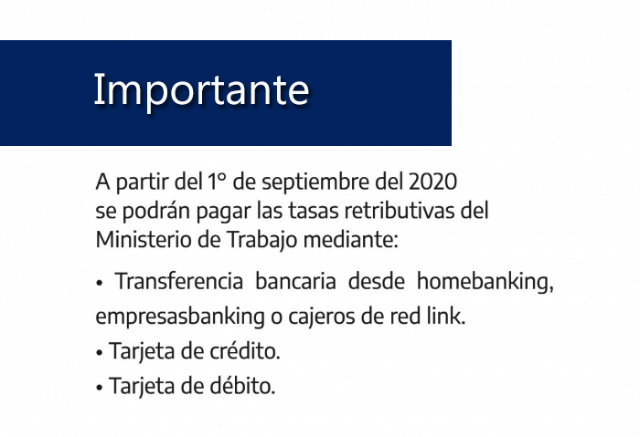 Ministerio de Trabajo. Desde el 1/9 se podrá pagar online las tasas retributivas