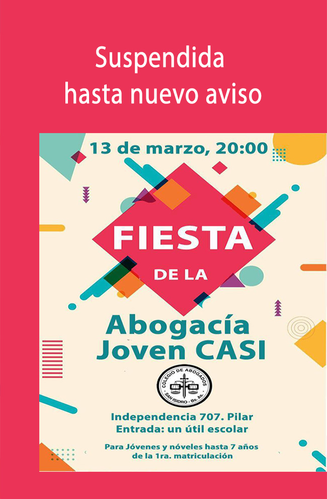 Fiesta 13/3/20 suspendida hasta nuevo aviso